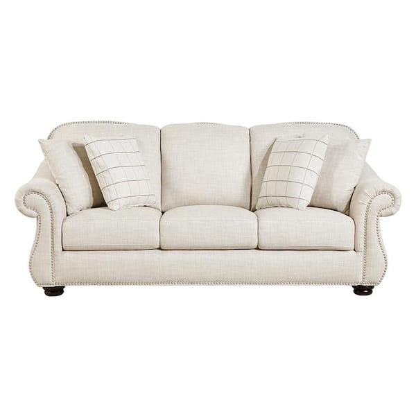 Beven 85 in. W Rolled Arm Textured Fabric Rectangle Sofa in Beige