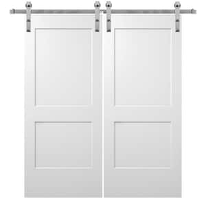 60 in. x 80 in. Smooth Monroe Primed Composite Double Sliding Barn Door with Stainless Steel Hardware Kit