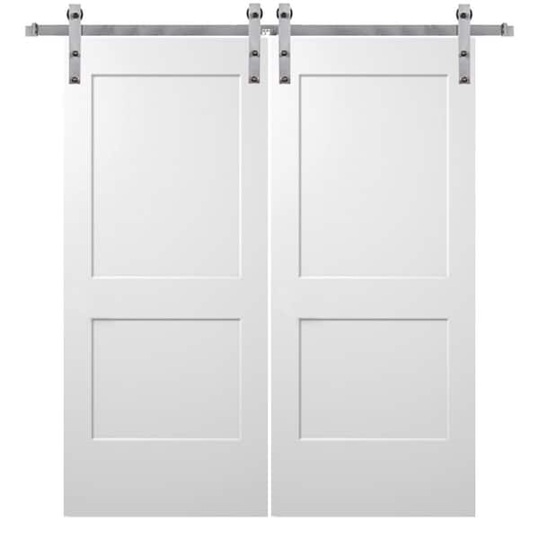 MMI DOOR 72 in. x 80 in. Smooth Monroe Primed Composite Double Sliding Barn Door with Stainless Steel Hardware Kit