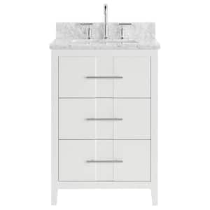 Emblem 24 in. W x 21 in. D x 34 in. H Single Sink Bath Vanity in White with Carrara Marble Top and Ceramic Basin