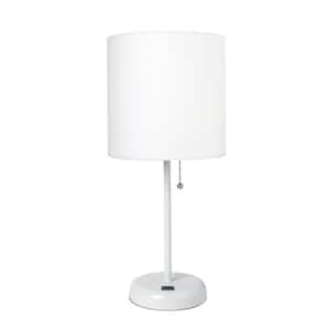 19.5 in. White Stick with White Shade Contemporary Bedside USB Port Feature Standard Metal Table Desk Lamp