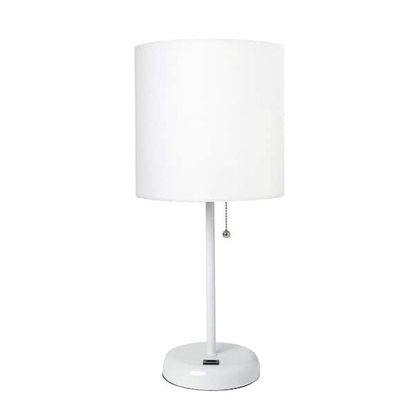 Creekwood home 19.5 in. White Stick with White Shade Contemporary Bedside USB Port Feature Standard Metal Table Desk Lamp