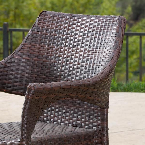 Noble House Cliff Multi Brown Plastic, Cliff Grey Wicker Outdoor Dining Chair