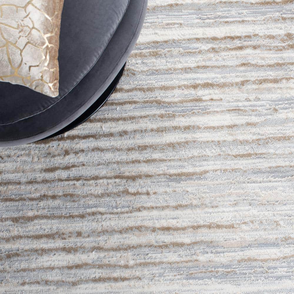 Hand-Knotted Gray Abstract Cotton Synthetic Rug, 5-5 X 7-7