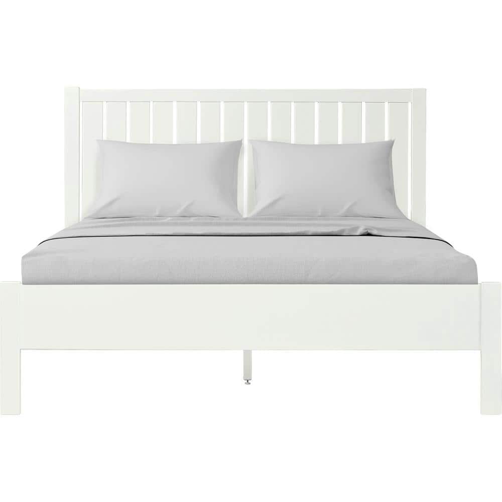 White King Pine Wood Platform Bed with Slatted Headboard