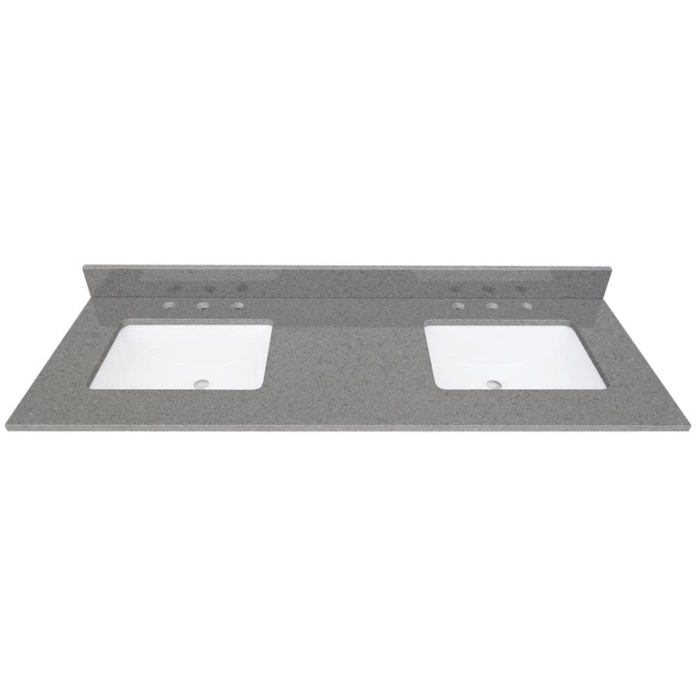 61 In. Lotte Radianz Contrail Matte Quartz Top With Dual Rectangular Sinks