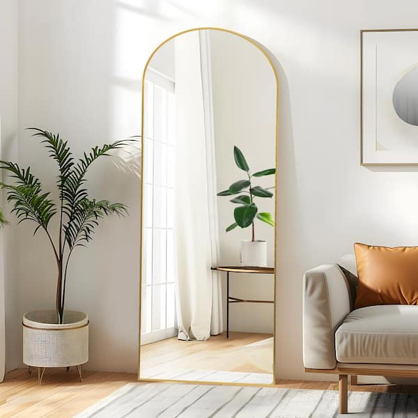 Dovelina 24 in. W x 67 in. H Arched Gold Framed Full Length Mirror Aluminum Alloy Floor Mirror