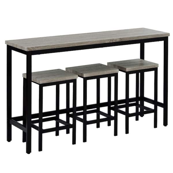 60.2 in. Outdoor Bar Table Set with 3-Stools, Rustic Wood and Metal Pub Height Set for Patio, Garden, Backyard