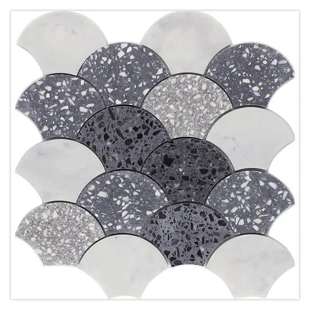 Stellare 12 in. x 12 in. Honed White, Gray Terrazzo, Carrara Marble Mosaic Fan Tile (5 sq. ft./case) 5-Pack price history on PriceWatchPro