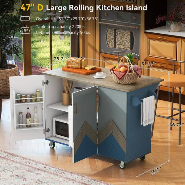 Runesay White Mdf Base with Mdf Wood Top Rolling Kitchen Island (25.7-in x 51.57-in x 36.7-in)