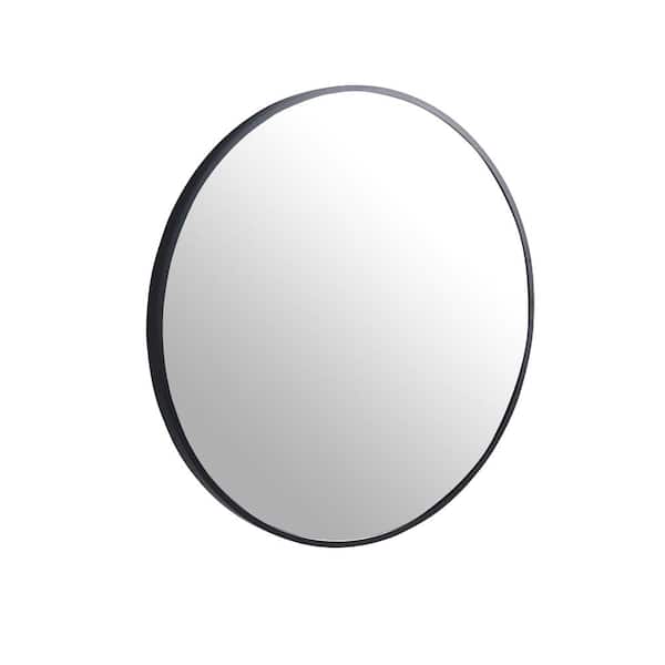 HOMEMYSTIQUE 32 in. W x 32 in. H Large Round Single Simple Aluminum Framed Wall Mounted Bathroom Vanity Mirror in Black