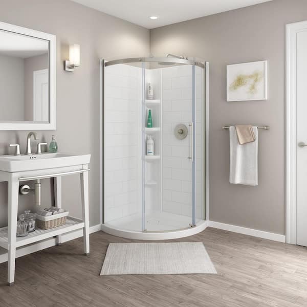 Ovation Curve 36 in. L x 36 in. W Corner Shower Pan Base with Center Drain in Arctic White