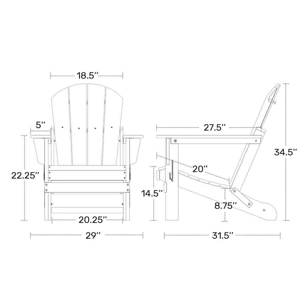 Laguna Fade Resistant Outdoor Patio HDPE Poly Plastic Classic Folding Adirondack Lawn Chair in Gray