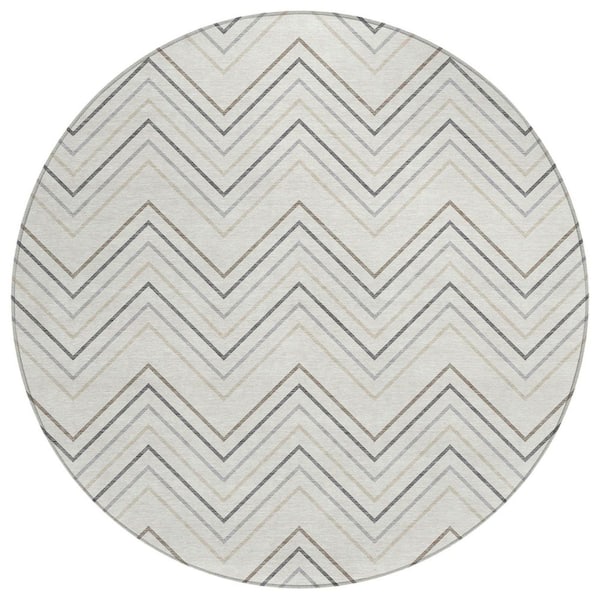 Chantille Machine Washable Indoor/Outdoor Abstract ACN2391 Ivory 8 ft. x 8 ft. Round Rug