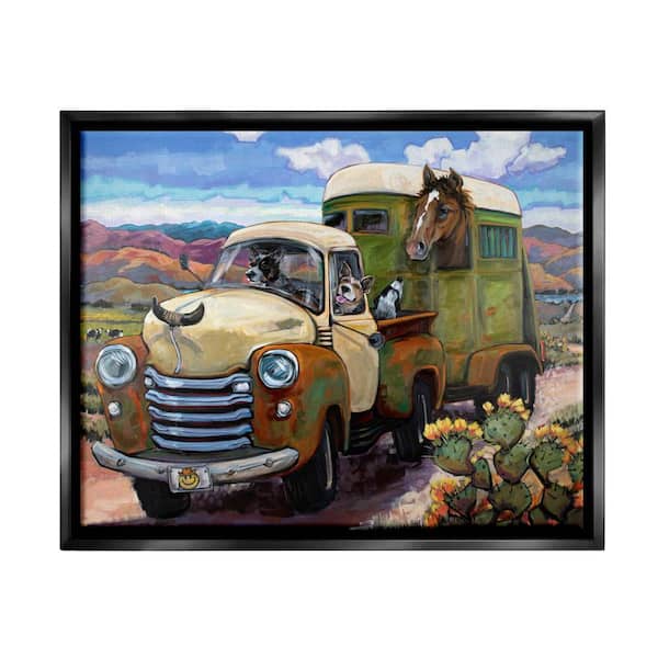 The Stupell Home Decor Collection Dogs Driving Vintage Rustic Truck with  Horse Trolley by CR Townsend Floater Frame Animal Wall Art Print 21 in. x  17 in. ai-835_ffb_16x20 - The Home Depot