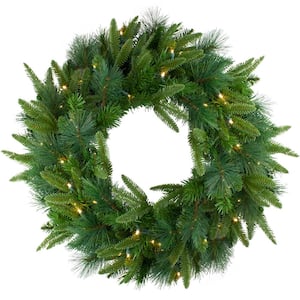 30 in. Pre-Lit LED Artificial Christmas Mixed Colorado Pine Wreath with Clear Lights