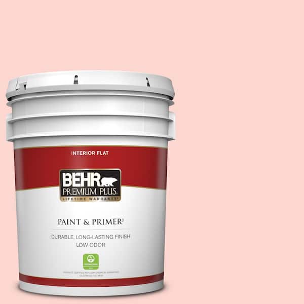 BEHR PREMIUM PLUS 5 gal. #170C-2 Creamy Peach Flat Low Odor Interior Paint & Primer