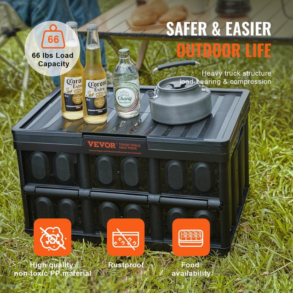 VEVOR 45L Black Collapsible Stackable Plastic Storage Crates