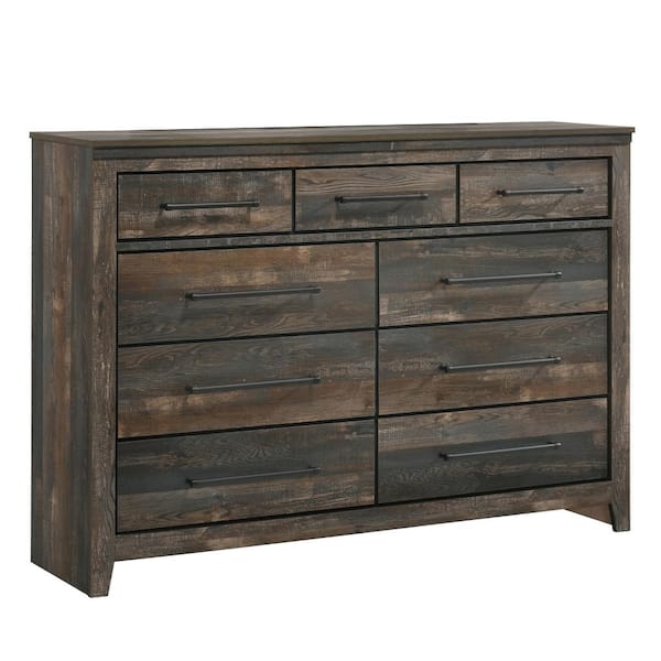Benjara Brown 9-Drawer 61 in. W Dresser without Mirror