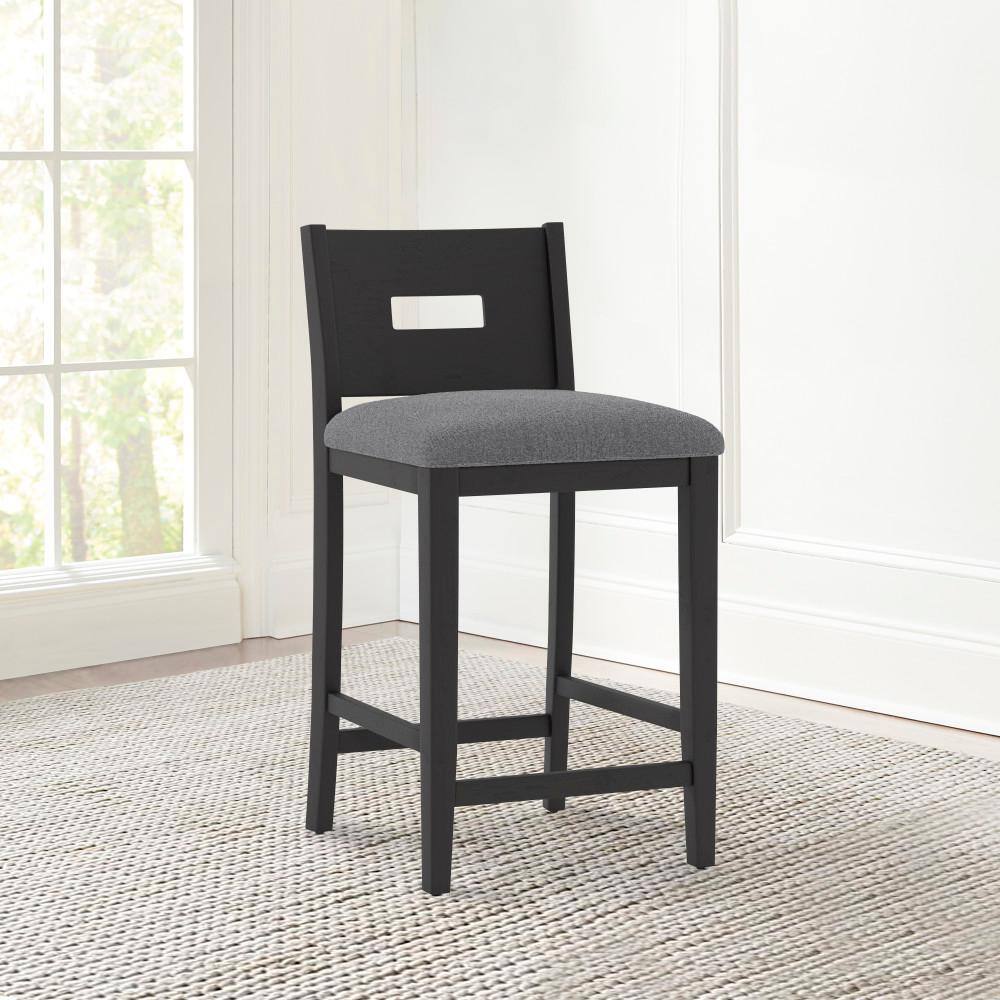 Allbritton Keyhole Black Wood Counter Height Stool with Dove Gray Seat