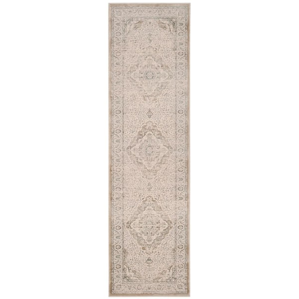 Noble 2 ft. x 8 ft. Silver/Cream Medallion Oriental Runner Rug
