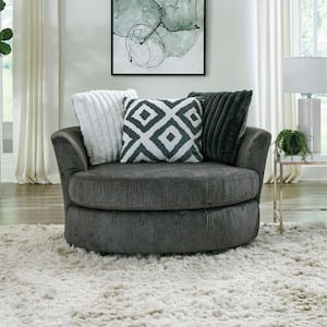 Lola Gray Chenille Accent Chair With Swivel