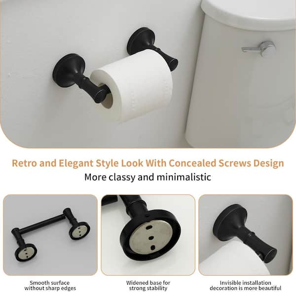 Wall Mounted Retro Farmhouse Style Roll Tissue Towel Bar Toilet Paper Holder Towel Racks in Matte Black