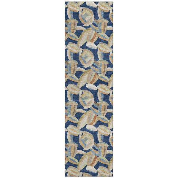 Chantille Machine Washable Indoor/Outdoor Abstract ACN2454 Navy 2 ft. x 7 ft. Runner Rug