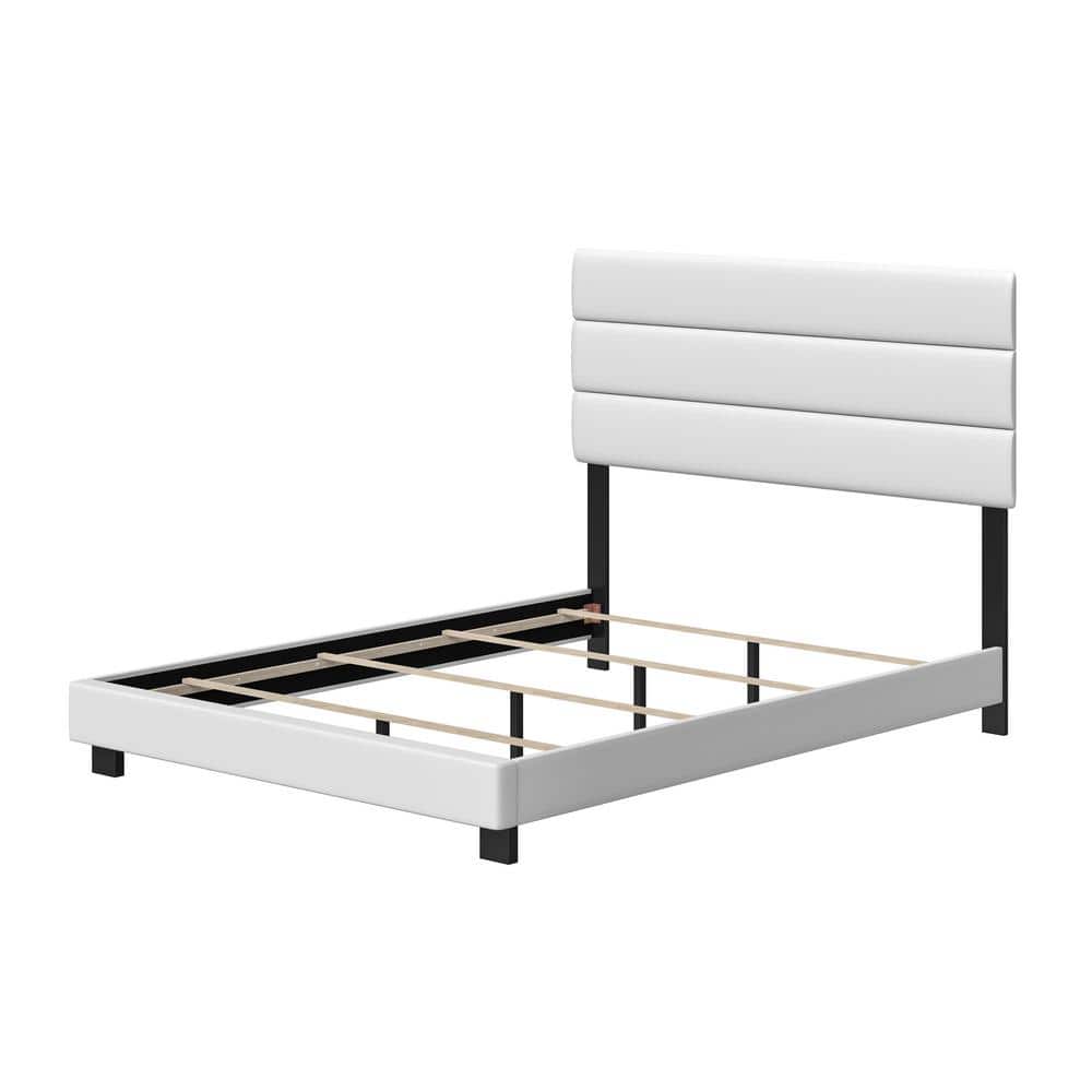 Napoli King-Size Modern Tri-Panel White Faux Leather Bed Frame