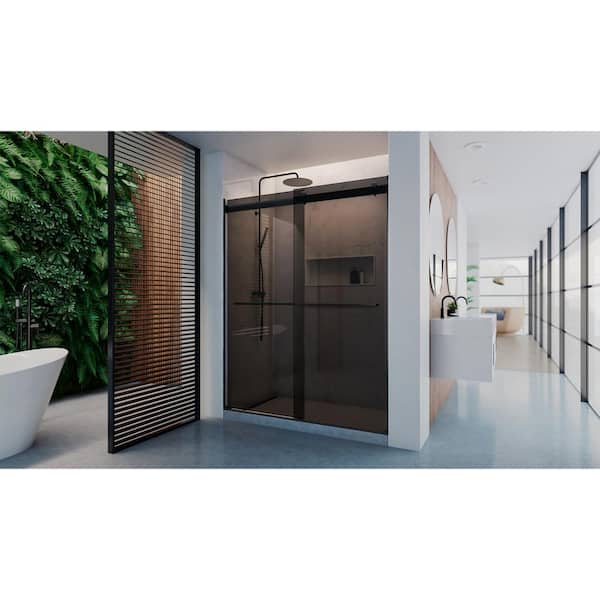 DreamLine Dexterity 60 in. W x 76 in. H Semi-Frameless Sliding Bypass Shower Door in Matte Black with Smoke Gray Glass