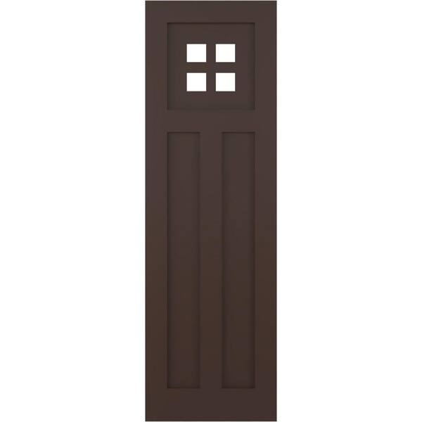 Ekena Millwork True Fit 12 in. x 61 in. PVC San Antonio Mission Style Fixed Mount Flat Panel Shutters Pair in Raisin Brown