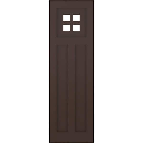 Ekena Millwork 12 in. x 70 in. PVC True Fit San Antonio Mission Style Fixed Mount Flat Panel Shutters Pair in Raisin Brown