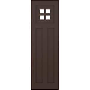 True Fit 12 in. x 77 in. Flat Panel PVC San Antonio Mission Style Fixed Mount Shutters, Raisin Brown (Per Pair)
