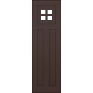 True Fit 15 in. x 25 in. Flat Panel PVC San Antonio Mission Style Fixed Mount Shutters, Raisin Brown (Per Pair)