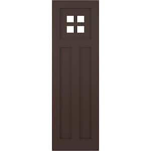 15 in. x 61 in. True Fit PVC San Antonio Mission Style Fixed Mount Flat Panel Shutters Pair in Raisin Brown