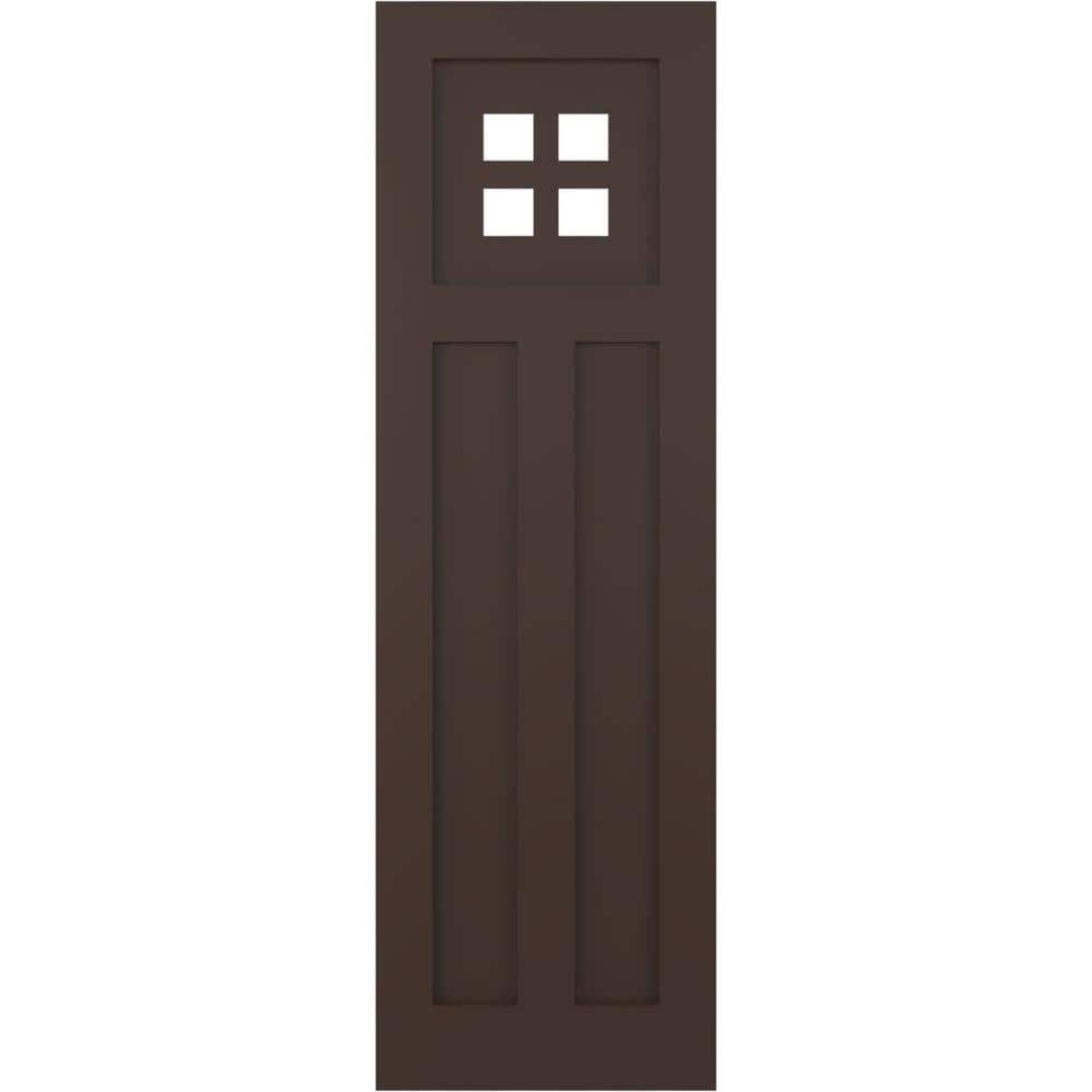 18 in. x 55 in. True Fit PVC San Antonio Mission Style Fixed Mount Flat Panel Shutters Pair in Raisin Brown price history on PriceWatchPro