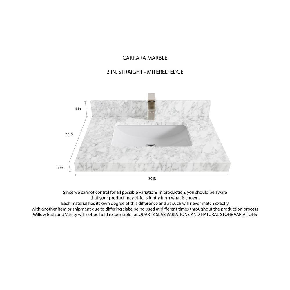 Hudson 30'' Alabaster Solid Wood Bathroom Vanity with Carrara Marble Top