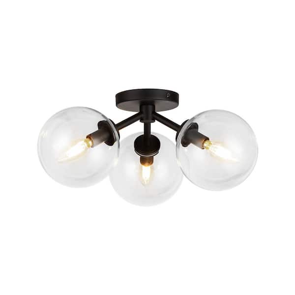ALORA MOOD Cassia 15 in. 3 Light 40-Watt Matte Black/Clear Glass Semi-Flush Mount