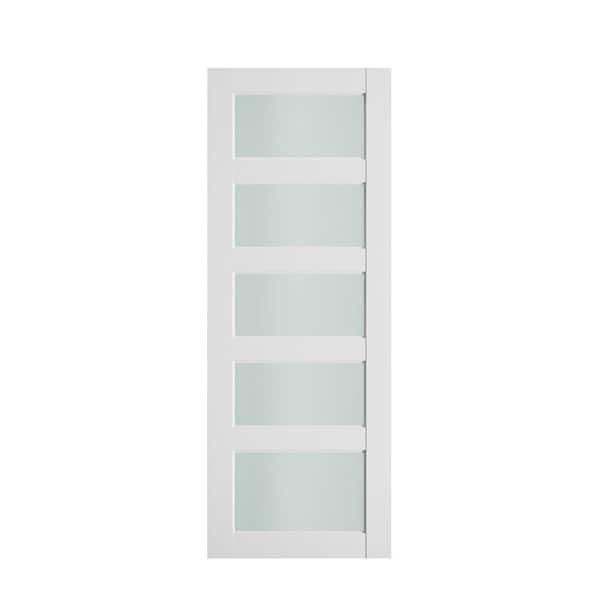 5 Panel Frosted Glass Interior Door Slab, 32 in. x 80 in. White Solid Core Pre-Assembled Door Slab without Hardware