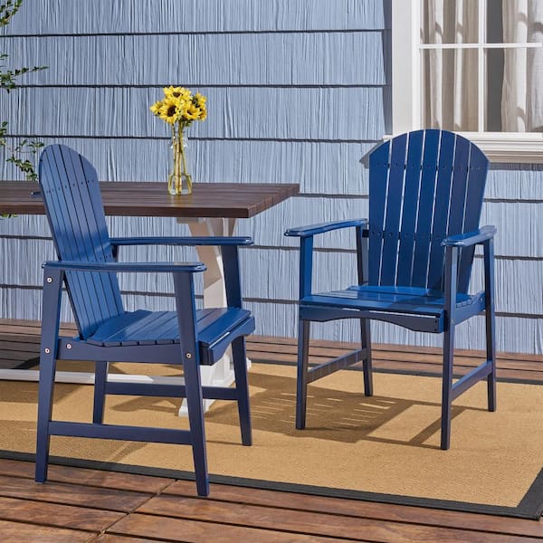 Outdoor Weather Resistant Acacia Wood Navy Blue Adirondack Dining Chairs Set of 2 for Patio and Backyard