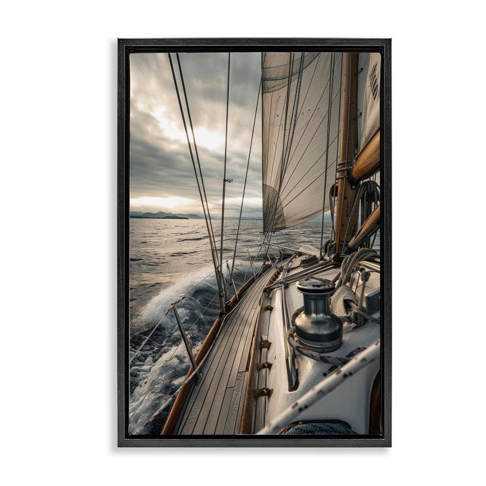 Sailing Boat Wake Waves by LSR Design Studio Black Floater Frame Typography Graphic Art Print 31 in. x 21 in. price history on PriceWatchPro