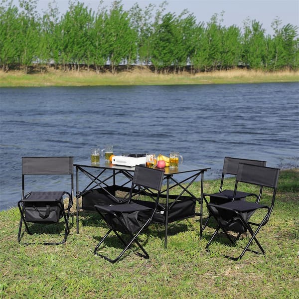 Kahomvis Outdoor Portable Folding Aluminum Picnics Camping Table and Steel Chairs (Set of 5)