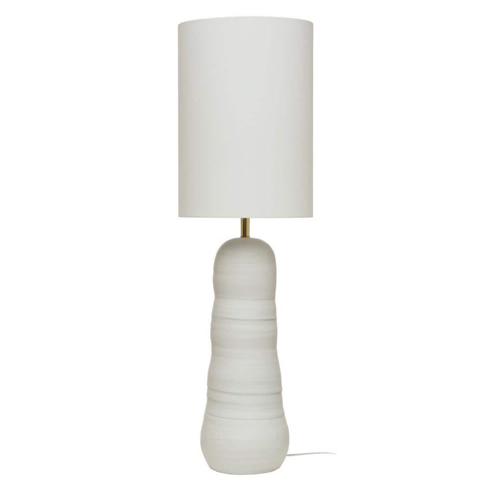 47 in. Reactive Glaze 1-Light Stoneware Standard Floor Lamp with Matte White Drum Linen Shade price history on PriceWatchPro