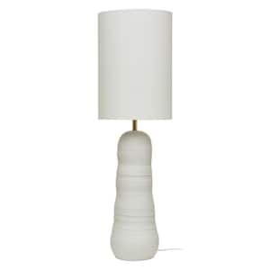 47 in. Reactive Glaze 1-Light Stoneware Standard Floor Lamp with Matte White Drum Linen Shade