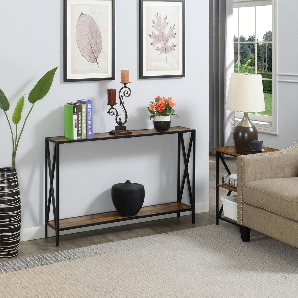 Tucson Modern Barnwood & Black Console Table with Storage Shelf