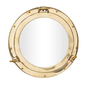 15 in. x 15 in. Round Framed Gold Sail Boat Wall Mirror with Port Hole Detailing