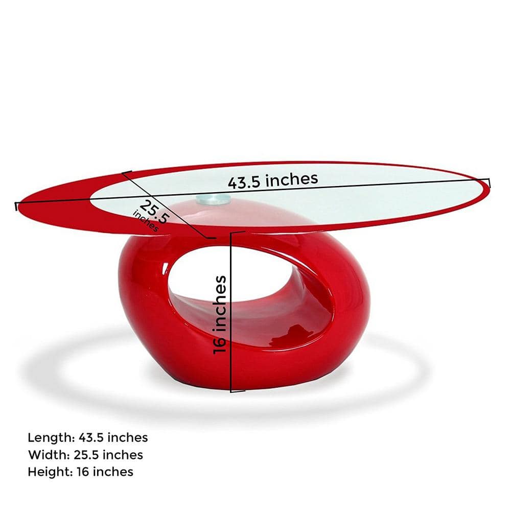 Red Oval Glass Top Outdoor Coffee Table with MDF Base