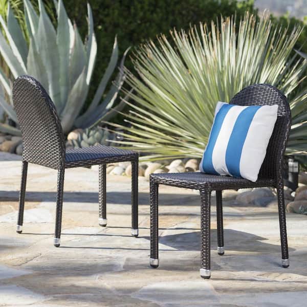 Noble House Otto Multi-Brown Stackable Faux Rattan Outdoor Dining Chair (2-Pack)