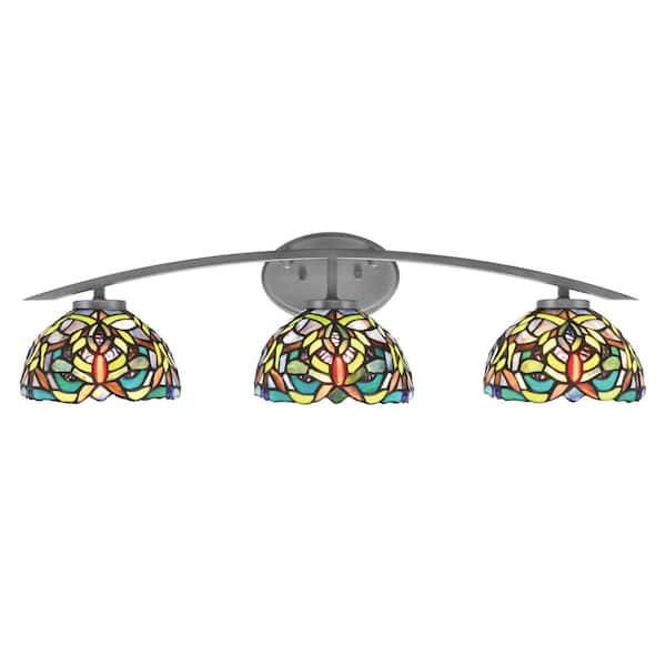 Unbranded Siena 29 in. 3-Light Vanity Light Graphite with Kaleidoscope Art Glass Shades