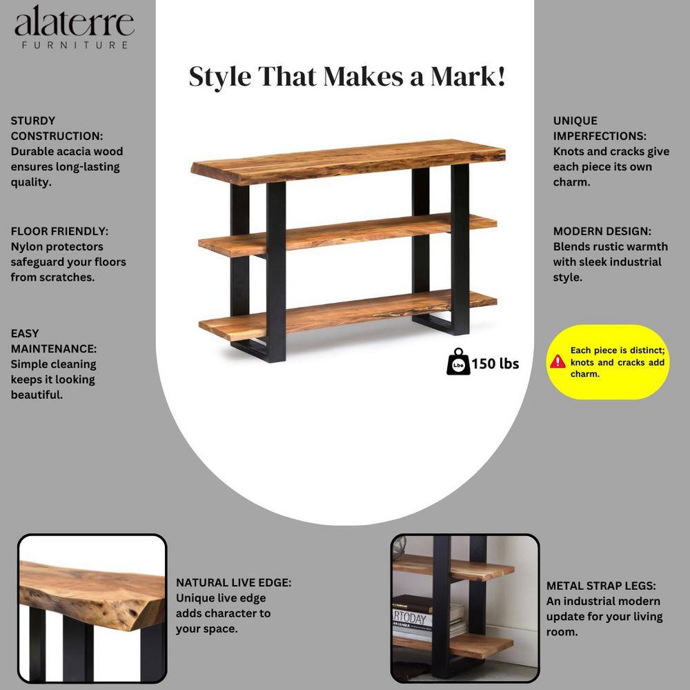 Alpine Natural Acacia Wood Media Console with Metal Legs